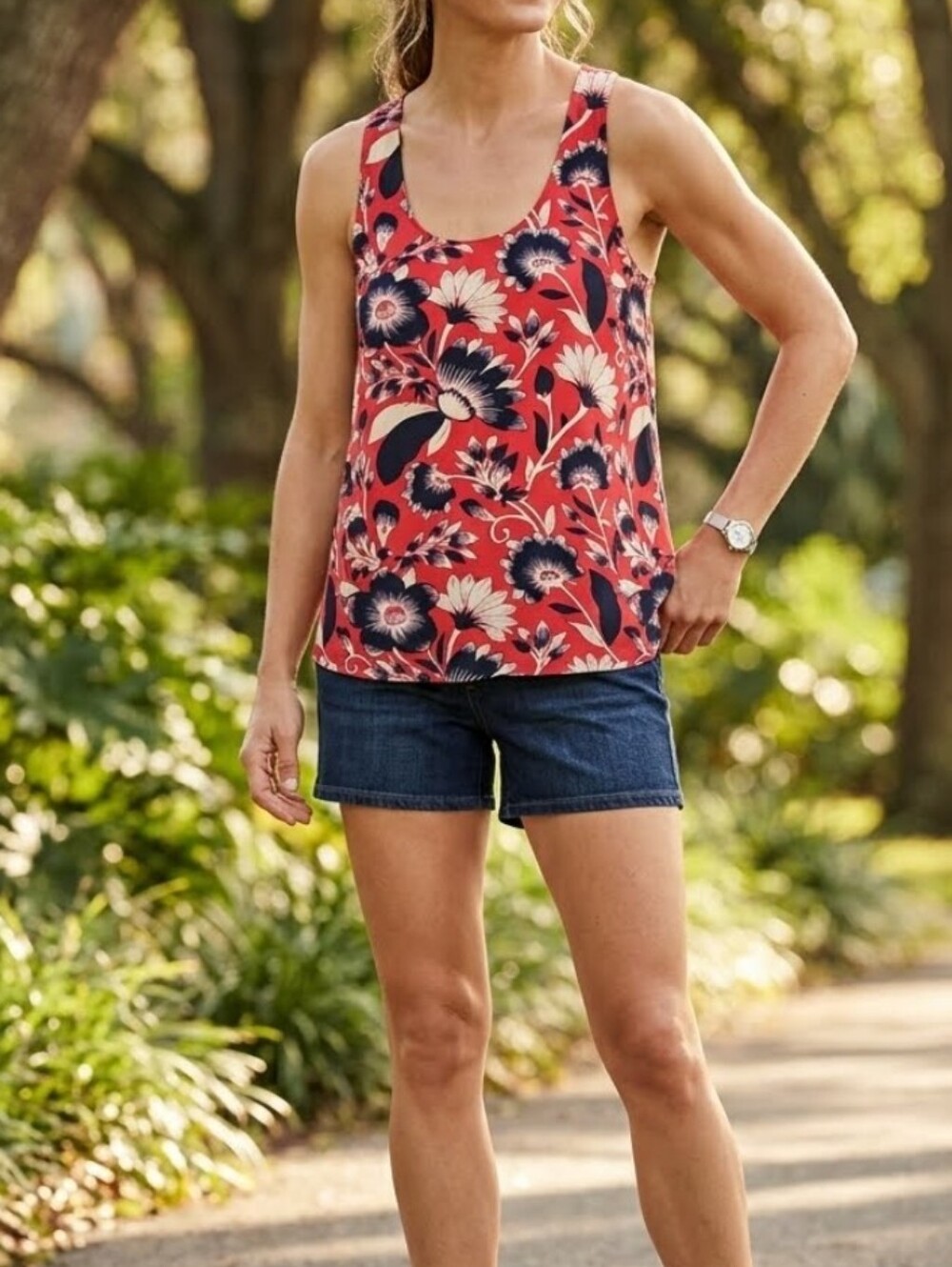 J Crew Hibiscus Floral Print Twist Back Tank Sleeveless Bright Colorful Top